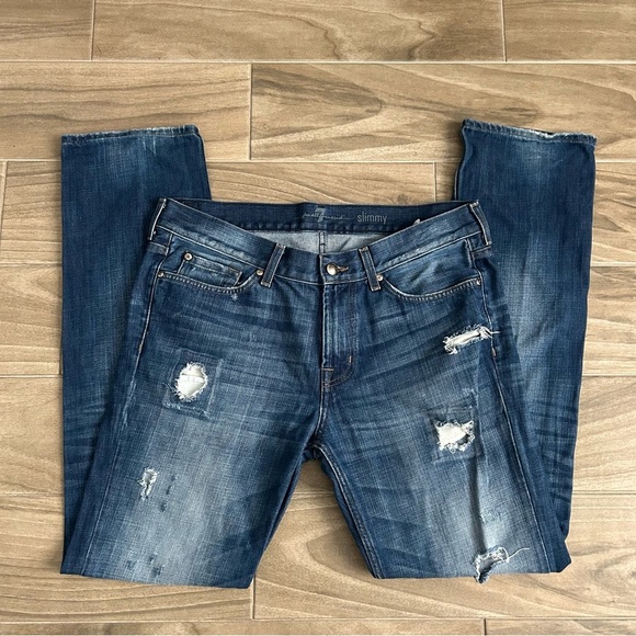 7 For All Mankind Slimmy Blue Denim Jeans - Picture 3 of 8